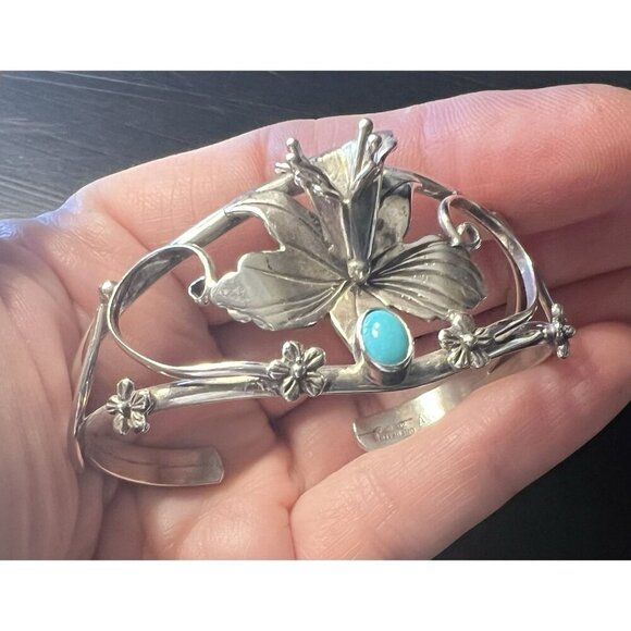 Vintage 1992 .925 Sterling Silver Carol Felley Orchid Cuff Bracelet - Picture 7 of 9